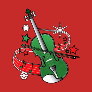 Christmas Violin with Notes and Stars T-Shirt