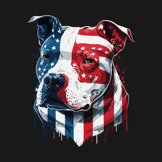 American Pitbull with US stars and stripes Flag Illustration by gezwaters