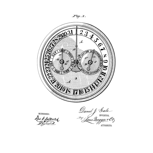 Calendar Clock Vintage Patent Hand Drawing by TheYoungDesigns