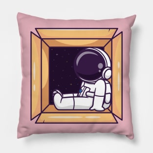 Cute Astronaut Sleeping In Box Cartoon Pillow