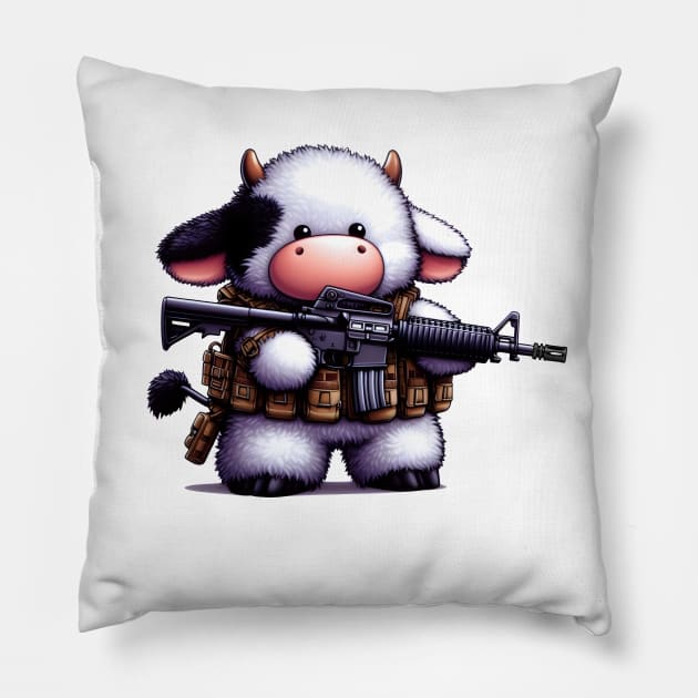 Fluffy Cow Pillow by Rawlifegraphic