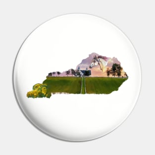 Kentucky State Shape Watercolor Horse Farm Goldenrods Pin