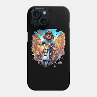 A humorous t-shirt design featuring a Rottweiler Dog riding a scooter Phone Case