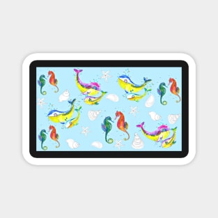 whales and seahorses Magnet