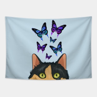 Funny cat Spying on butterflies Tapestry