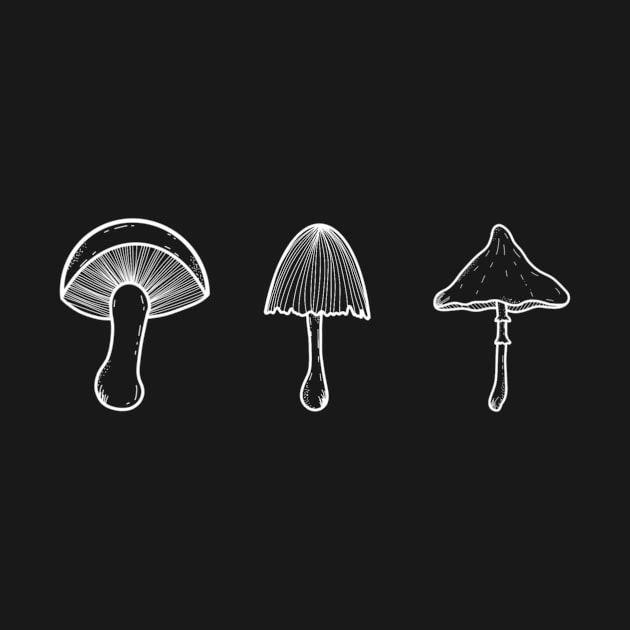 Three Mushroom Fungi Outdoors Minimalist T-Shirt by BlackSpruce