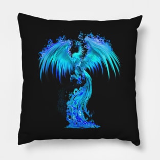 Fantasy Blue Ice Phoenix Rises From The Fiery Ashes Pillow