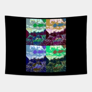 On one blue river, boat, travel, fishing Tapestry