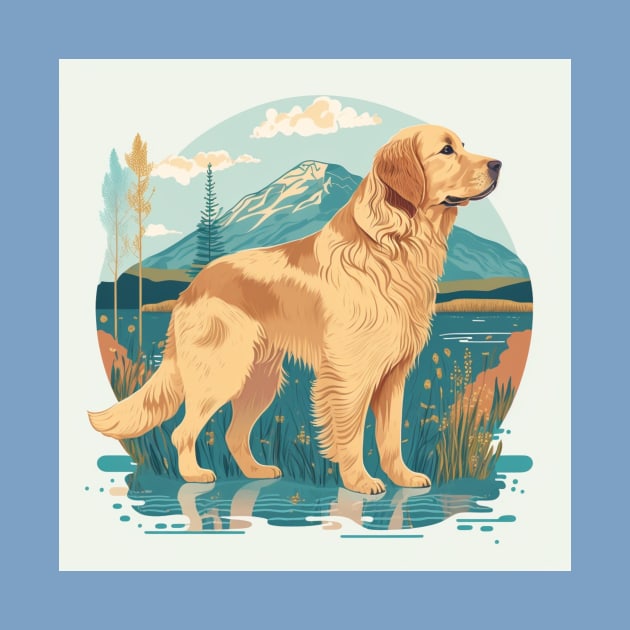 Golden Retriever in Mountain Scene by Star Scrunch