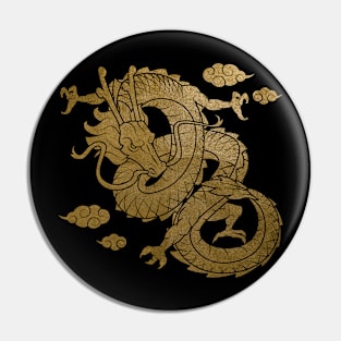 Gold Chinese Dragon Asian Tradition Tattoo Style Pin