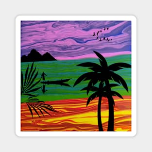 Island Landscape Fluid Art Design Magnet