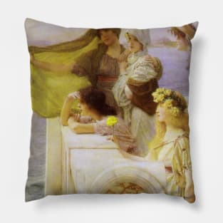 At Aphrodite's Cradle by Sir Lawrence Alma-Tadema Pillow