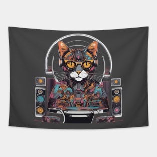 House cat music dj colourful Tapestry