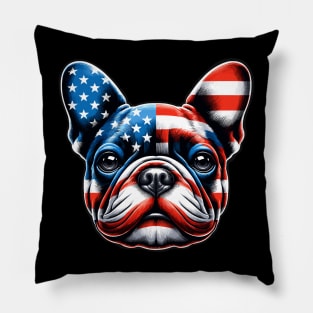 Patriotic French Bulldog: American Flag Dog Portrait. Pillow