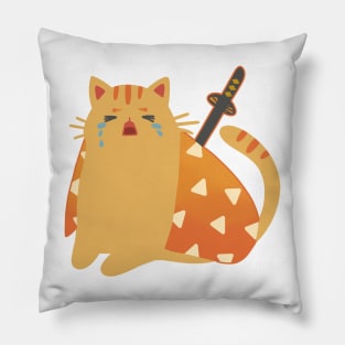 Demon Slayer Cat “Zenitsu“ Design | Cat Lover Gifts | Kawaii Handmade Illustration | By Atelier Serakara Pillow