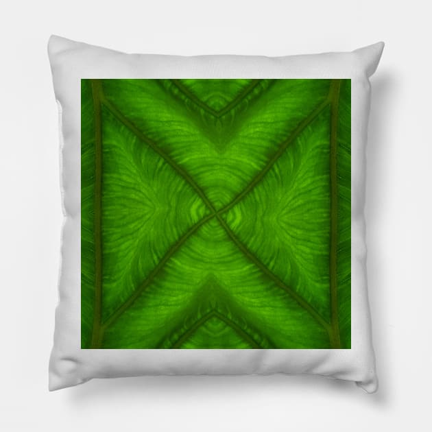 Banana leaf kaleidoscopic patterns. THREE Pillow by mister-john