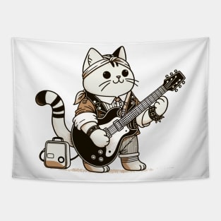 Cat Playing Electric Guitar Rock Music Funny Cat Tapestry