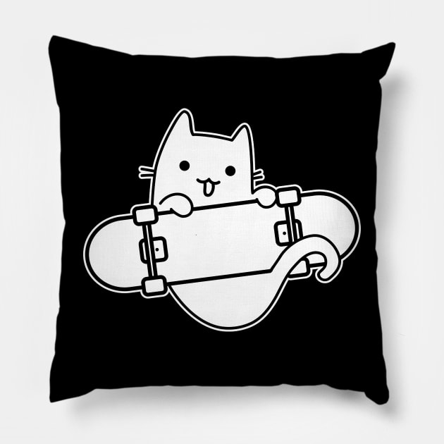 Cat and Skateboard Skateboarding Happy Cat Outline Pillow by GlanceCat