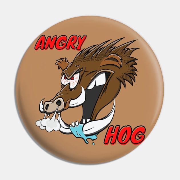 "Angry Hog" Wild Hog Cartoon Boar Funny Animal Pig Head Pin by Dad n Son Designs