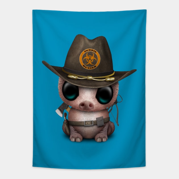 Cute Zombie Hunter Baby Pig Tapestry by jeffbartels