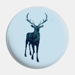 Snowy Winter Forest and Deer Pin