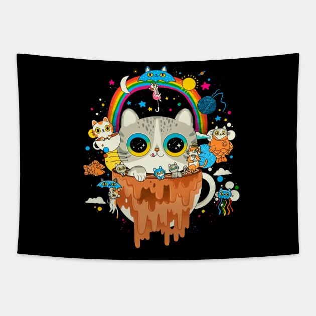 Cats Morning Tripping Dripping Coffee Tapestry by ppmid