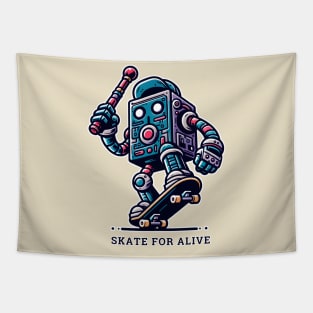 Skateboarding Robot - Retro Tech Series Tapestry