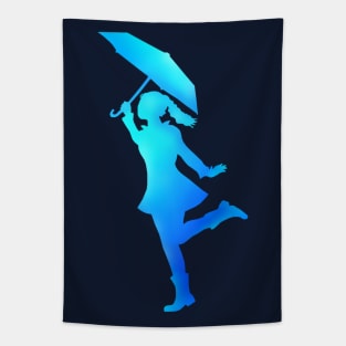 Lady Silhouette Dancing with Umbrella Tapestry