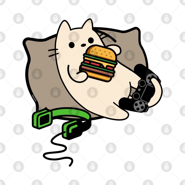 Gamer cat eating hamburger game loading by GlanceCat