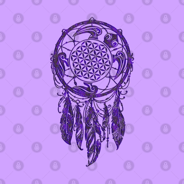 Dreamcatcher Flower Of Life Sea Turtle Violet by EDDArt