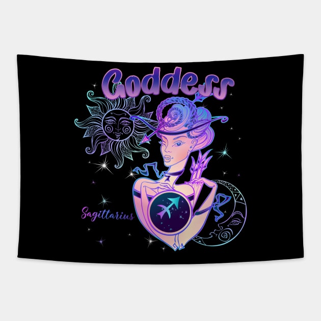 Zodiac Sagittarius Goddess Queen Horoscope Tapestry by The Little Store Of Magic