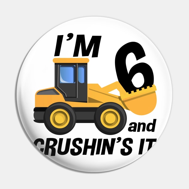 Kids Construction Truck 6th Birthday T Shirt Boy 6 Year Old Pin by joneK