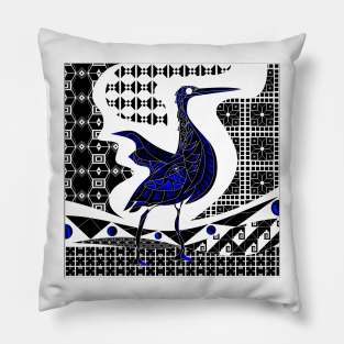 talavera egret bird ecopop in tribal wallpaper of porcelain arts Pillow