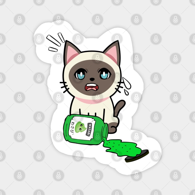 Cute Siamese cat Spills a jar of wasabi sauce Magnet by Pet Station