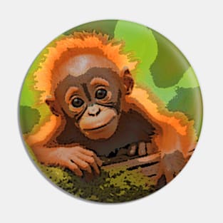 Baby Orangutan Abstract Pin