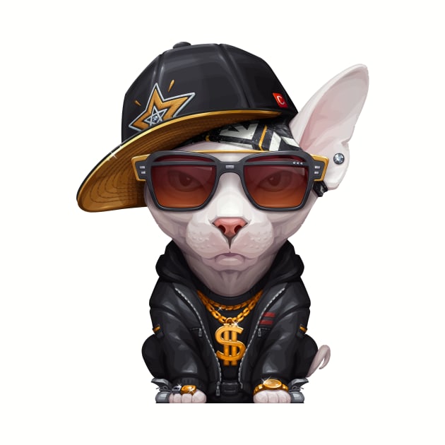 White Sphynx Cat Hip-Hop Super Star by stonemask