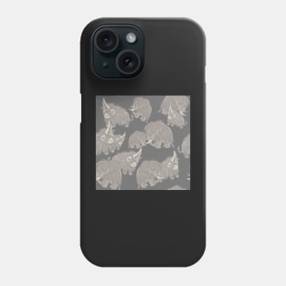 Woolly Mammoth and Woolly Rhino on Gray Grey background Phone Case