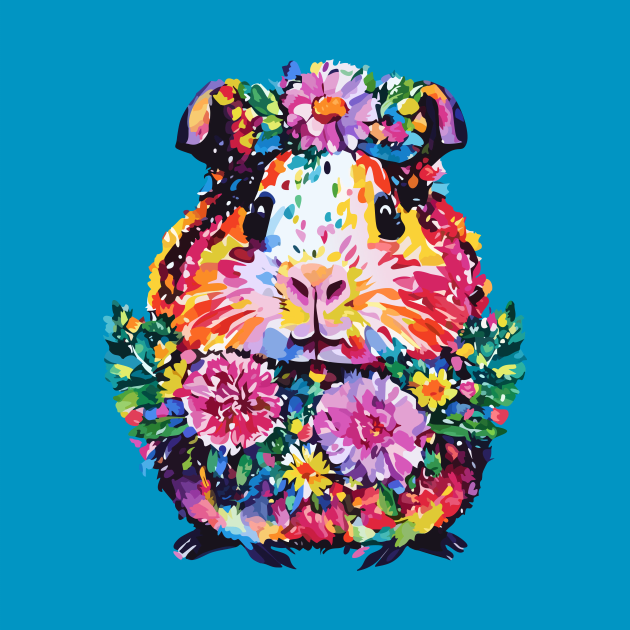 Guinea Pig with Flowers Colorful Doodle by DestructoKitty