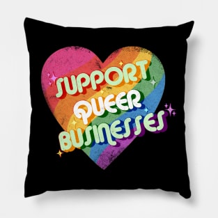 Support Queer Businesses Vintage Distressed Design Pillow