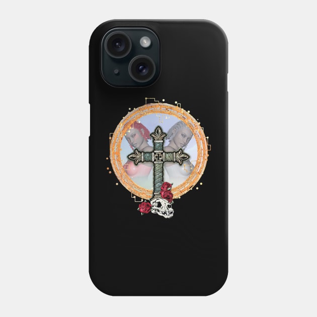 Elegant cross with fairys and skull Phone Case by Nicky2342