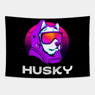 Husky Synthwave Dog Owner Retro Funny Dog 90s Tapestry