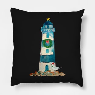Christmas Watercolor Lighthouse Pillow