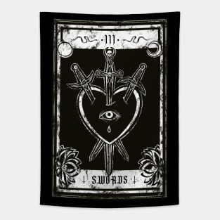 Three of swords - Tarot card, tarot, sword, magic, heart, night, moon, skull, Snake, toxic love, stranger, goth, death Tapestry