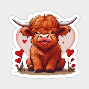 Highland Cow Valentine Day, Baby Highland Cow Farm Animal Magnet