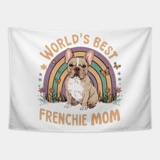 World's Best Frenchie Mom Colorful Rainbow and Butterflies Tapestry