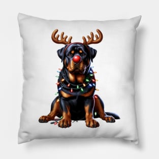 Christmas Red Nose Rottweiler Dog Pillow