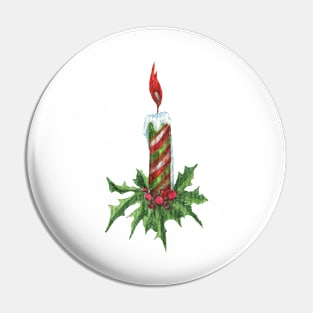 Christmas candle and holly Pin