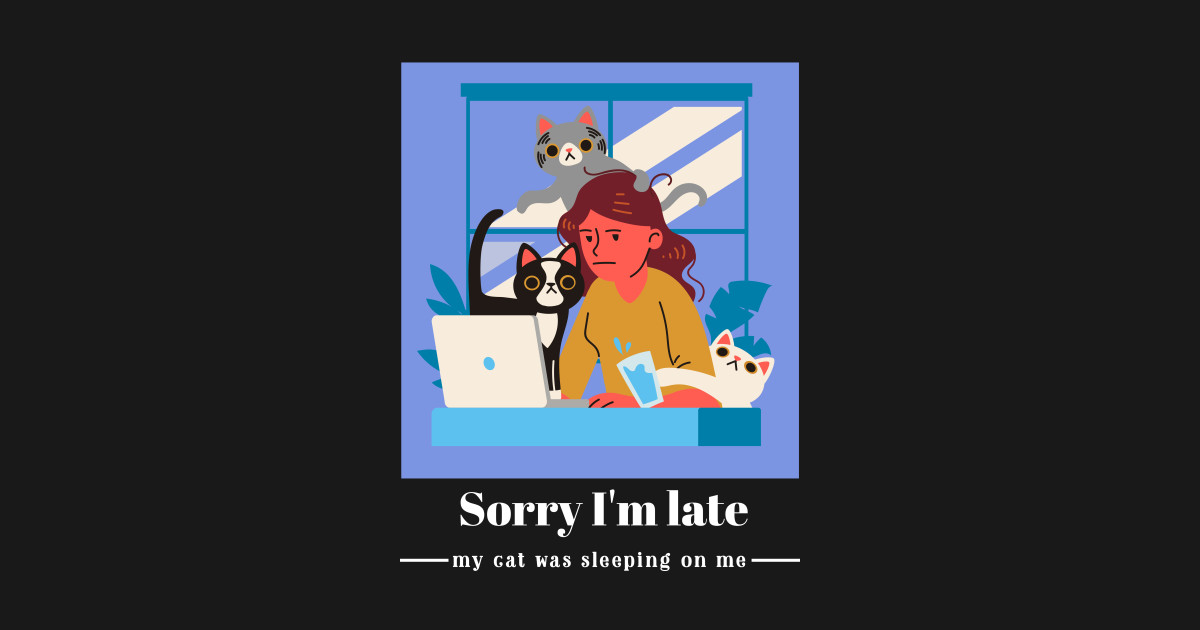 Sorry I'm Late My Cat Was Sleeping On Me Cat And Kitten Gift T-Shirt, Black