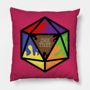 Rainbow Pronoun Pride D20 She/They Pillow