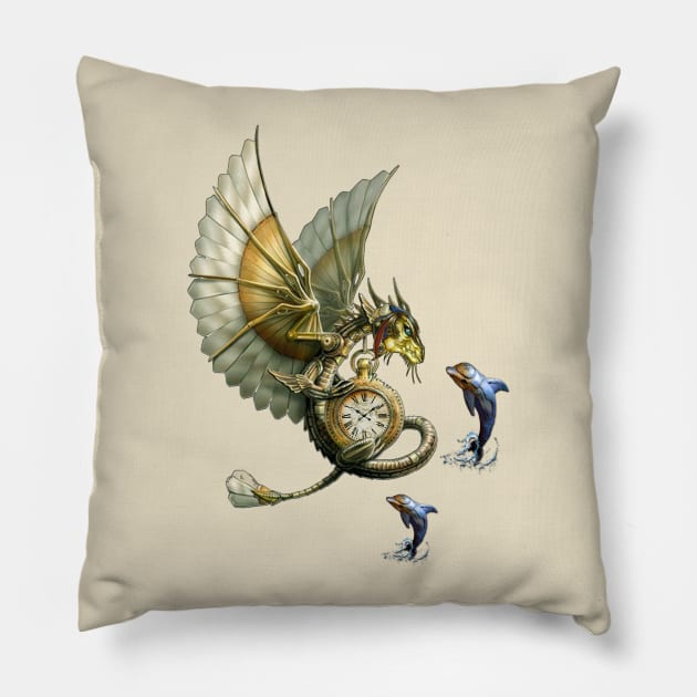 Steampunk dragons & dolphins Pillow by Nadine8May